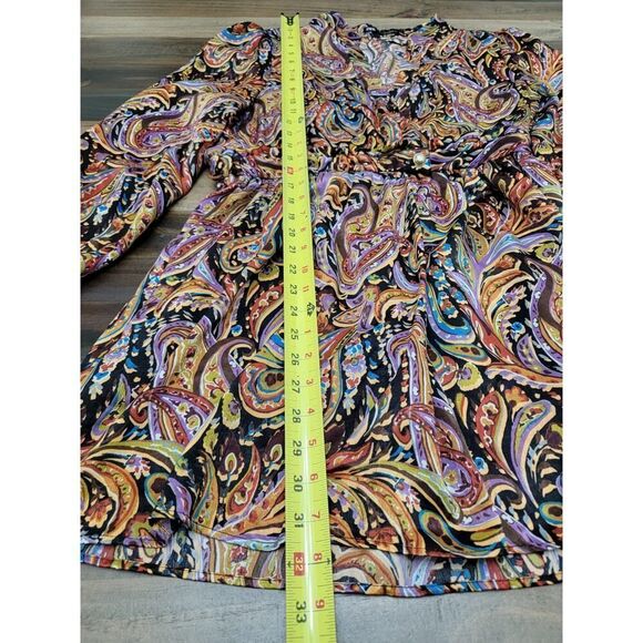 Zara Boho Paisley Mini Dress Long Sleeve Gold Details V Neck Multicolor Size L - Picture 12 of 16